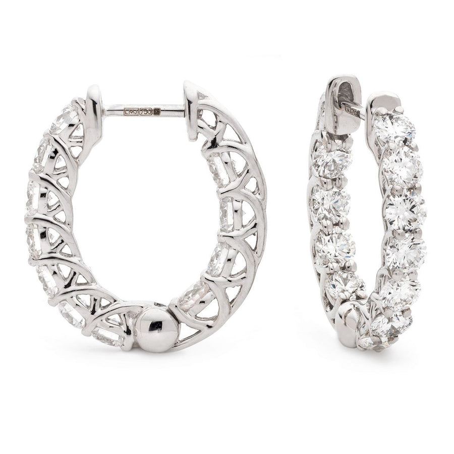 Diamond Hoop Earrings 2.50ct F VS Quality in 18k White Gold - David Ashley