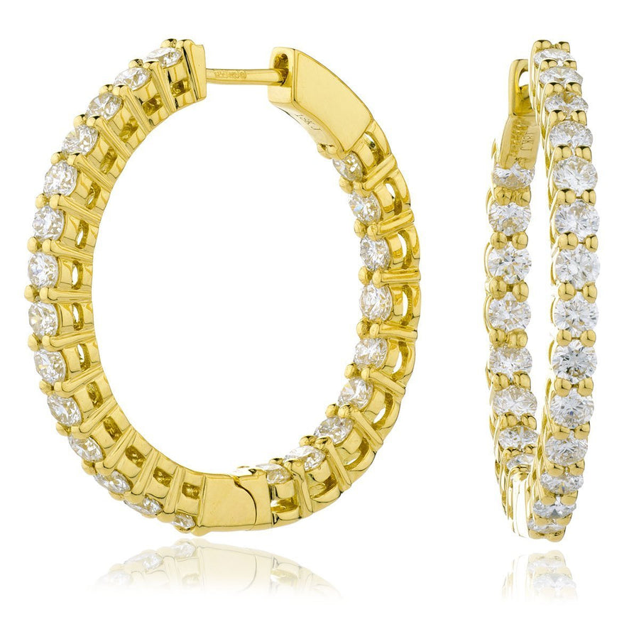 Diamond Hoop Earrings 3.00ct F VS Quality in 18k Yellow Gold - David Ashley