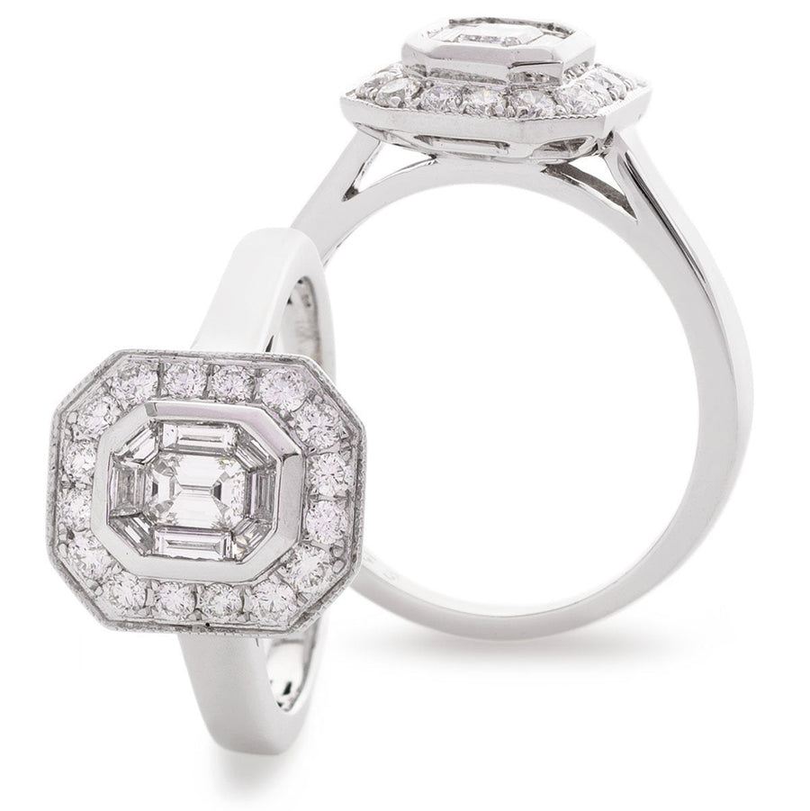 Diamond Illusion Cluster Ring 0.95ct F-VS Quality in 18k White Gold - David Ashley