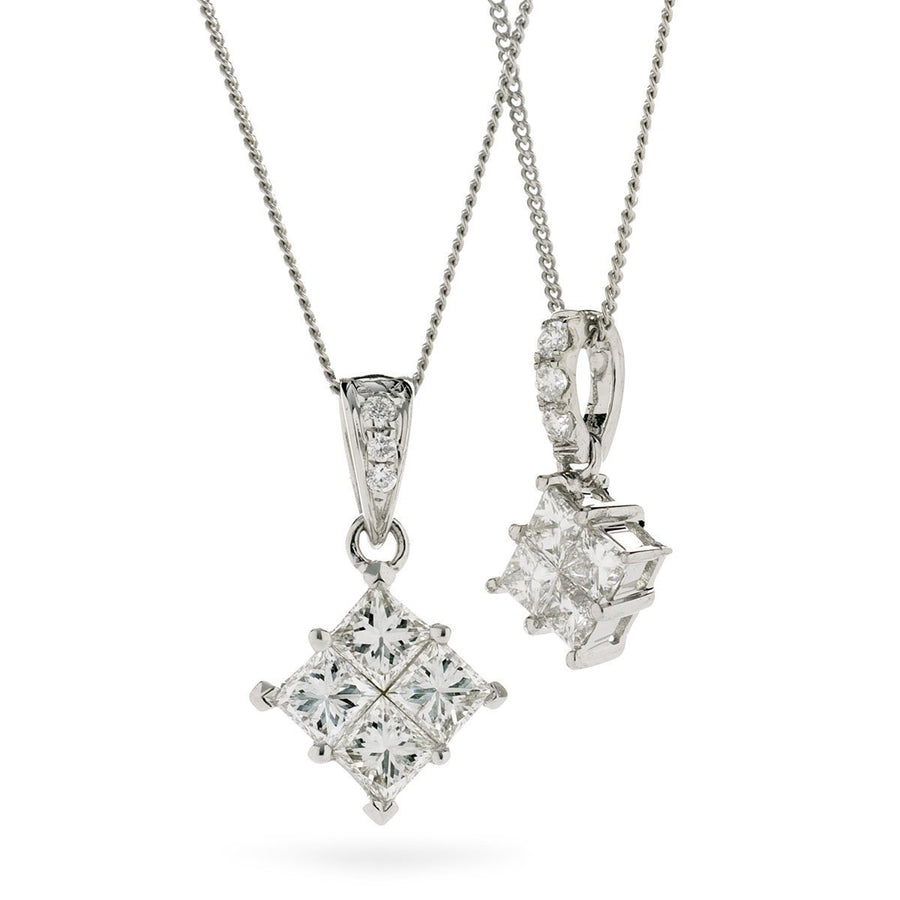 Diamond Illusion Pendant Necklace 0.25ct F VS Quality in 18k White Gold - David Ashley
