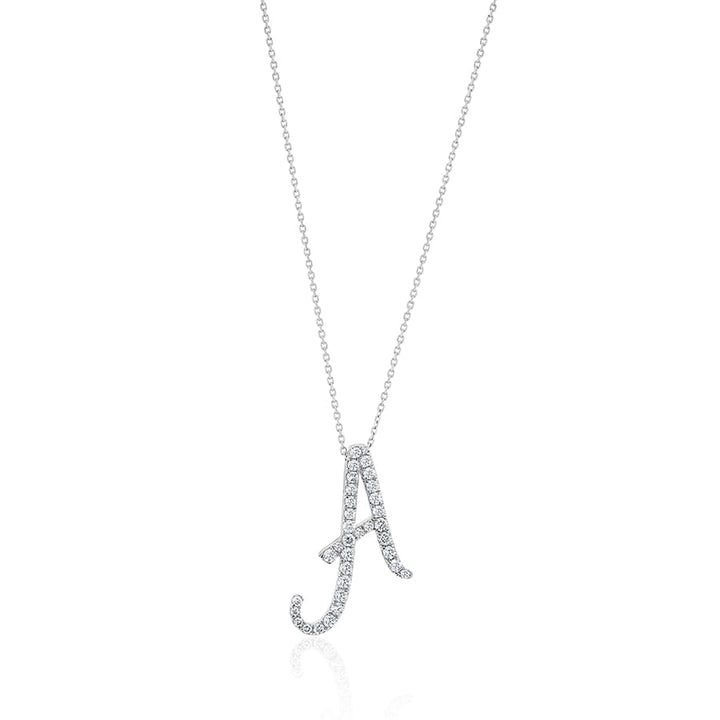 Diamond Initial A Necklace 0.42ct G SI Quality in 9k White Gold - David Ashley