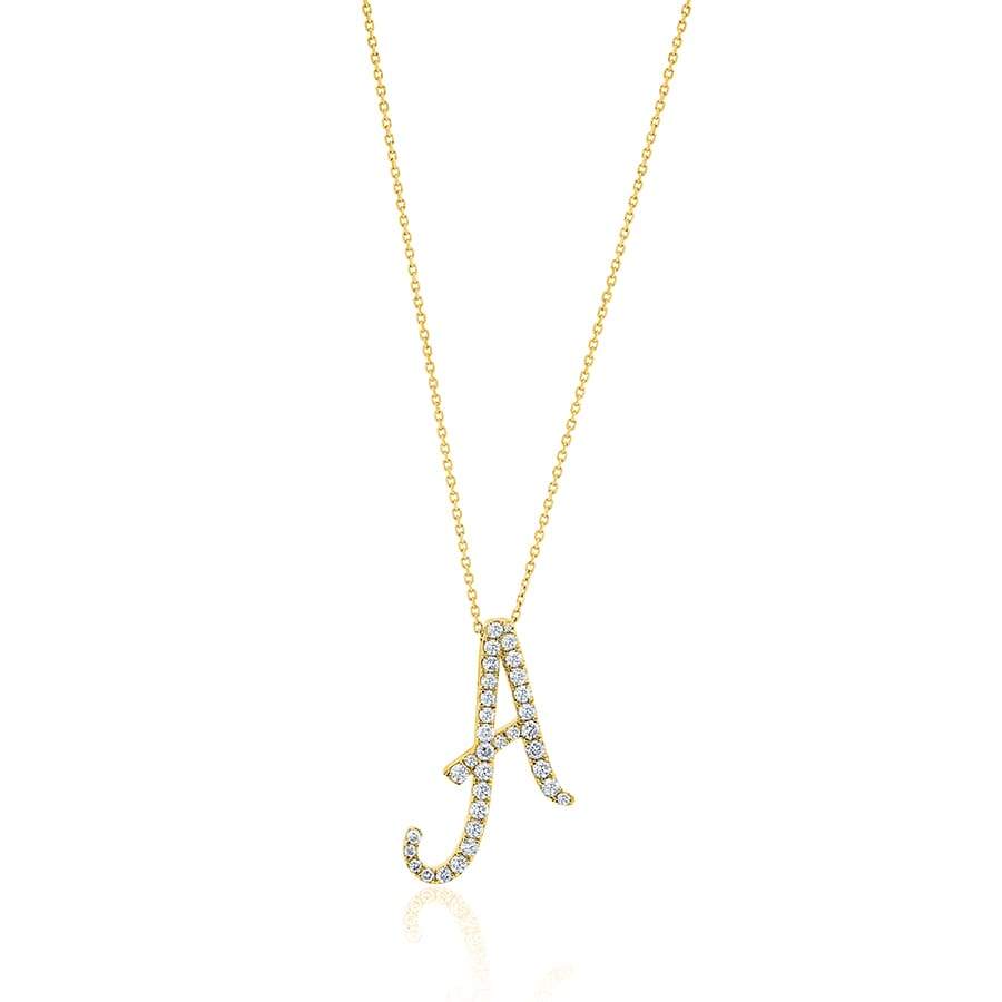 Diamond Initial A Necklace 0.42ct G SI Quality in 9k Yellow Gold - David Ashley