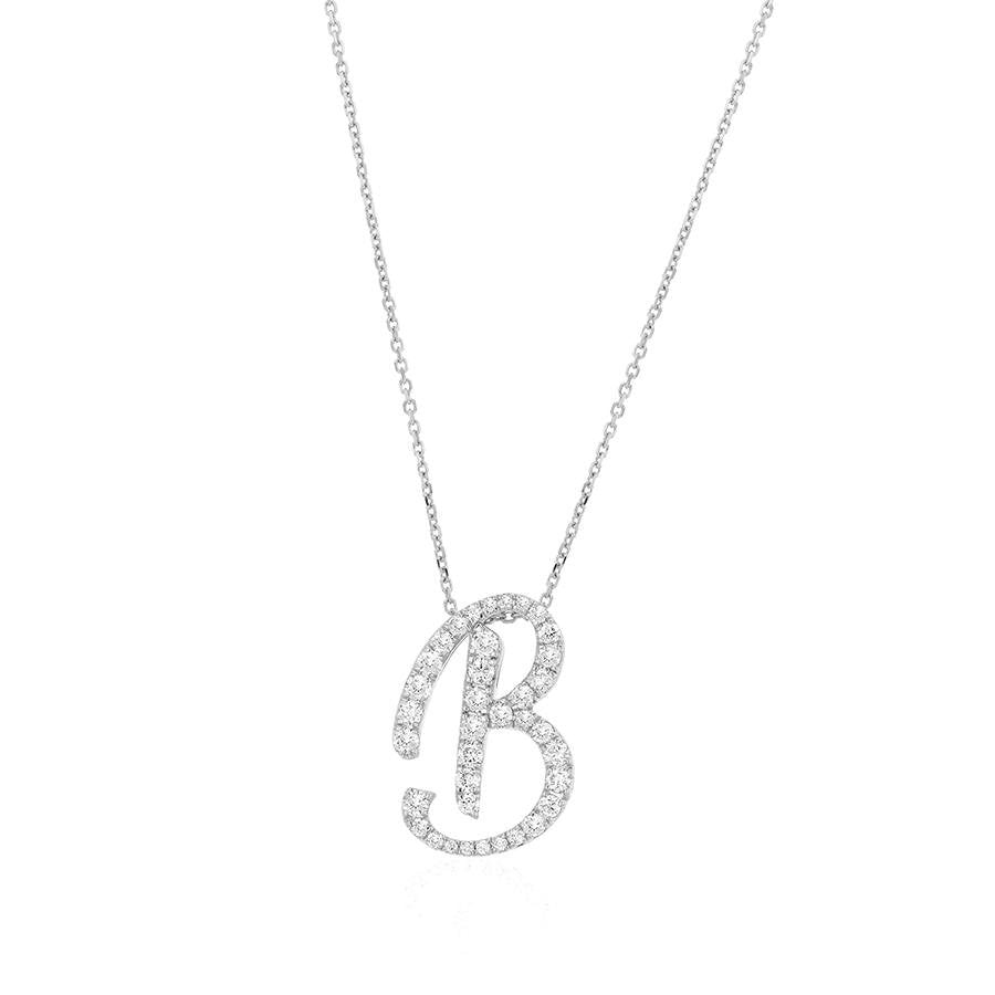 Diamond Initial B Necklace 0.44ct G SI Quality in 9k White Gold - David Ashley