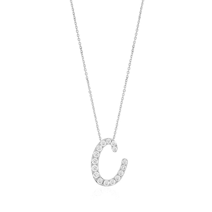 Diamond Initial C Necklace 0.43ct G SI Quality in 9k White Gold - David Ashley