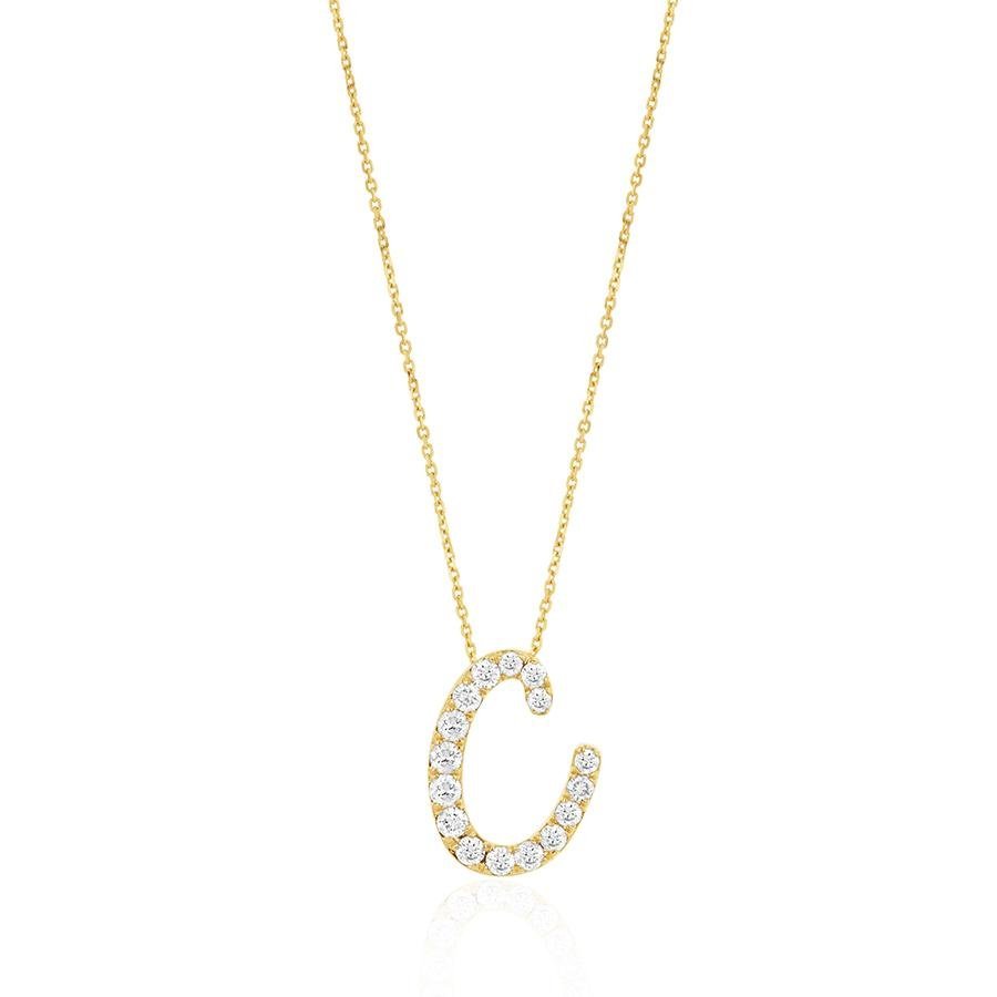 Diamond Initial C Necklace 0.43ct G SI Quality in 9k Yellow Gold - David Ashley