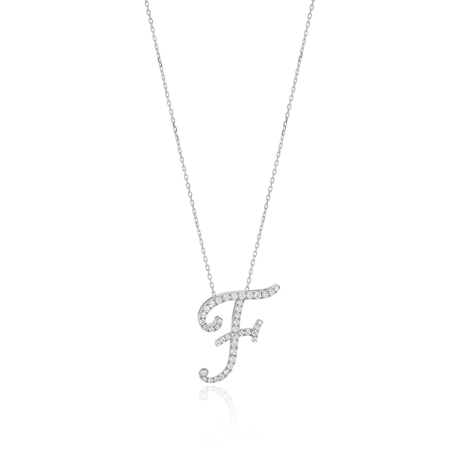 Diamond Initial F Necklace 0.35ct G SI Quality in 9k White Gold - David Ashley