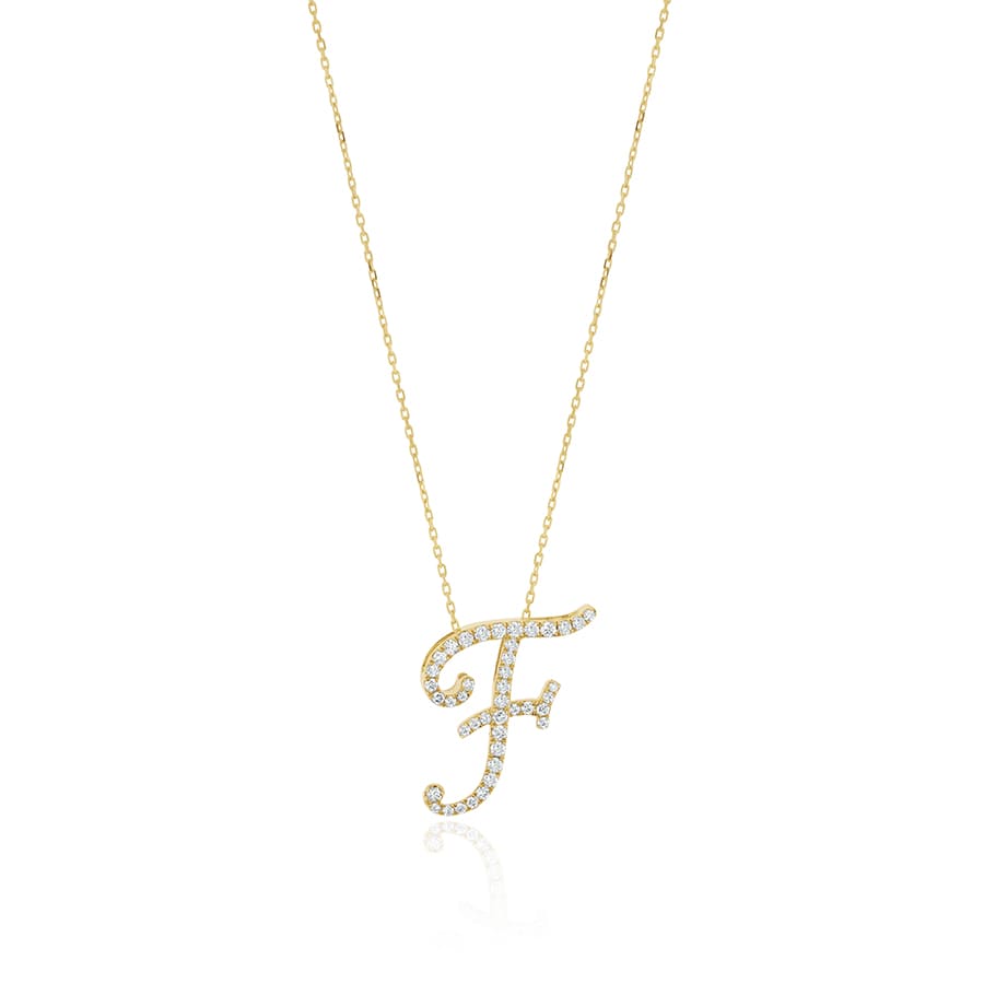 Diamond Initial F Necklace 0.35ct G SI Quality in 9k Yellow Gold - David Ashley