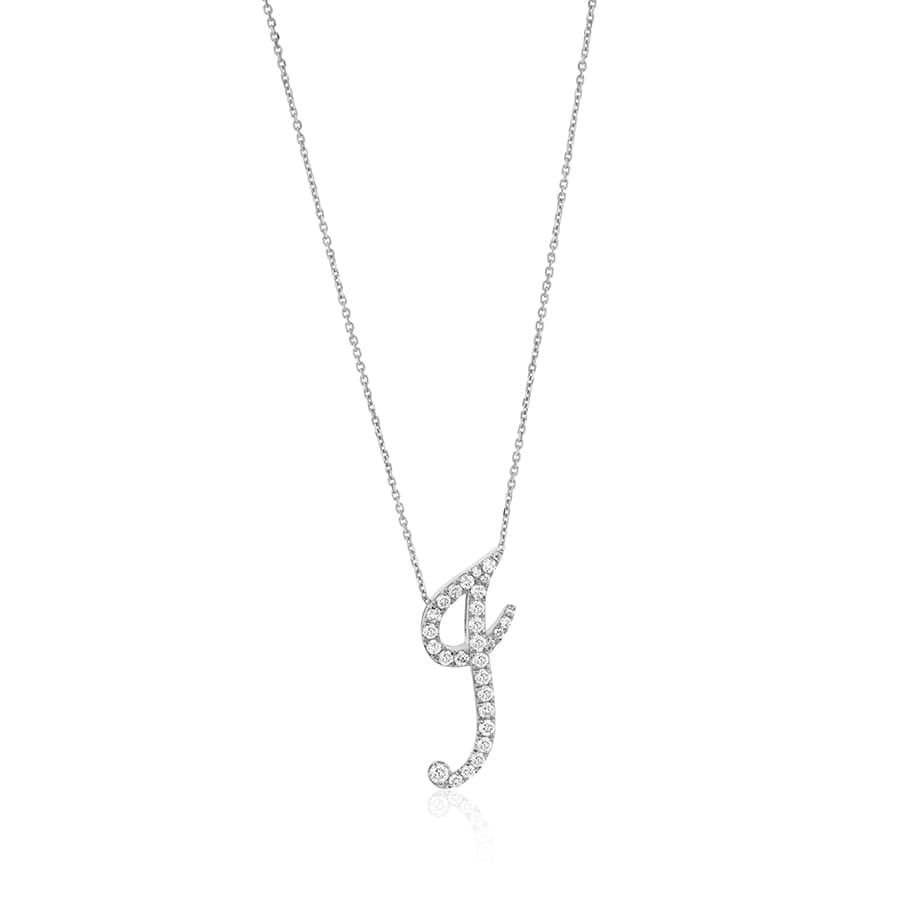 Diamond Initial J Necklace 0.43ct G SI Quality in 9k White Gold - David Ashley