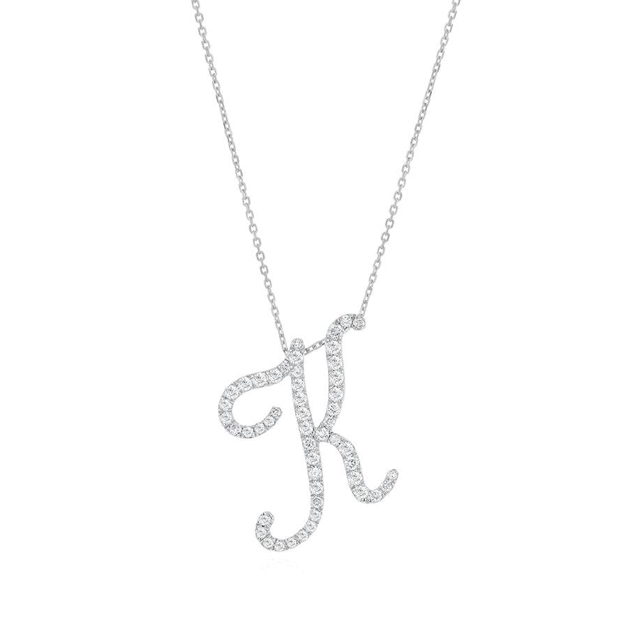 Diamond Initial K Necklace 0.47ct G SI Quality in 9k White Gold - David Ashley