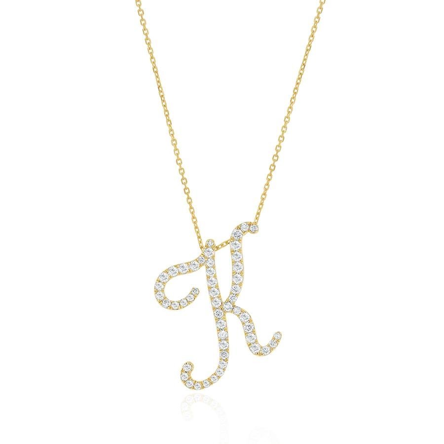 Diamond Initial K Necklace 0.47ct G SI Quality in 9k Yellow Gold - David Ashley
