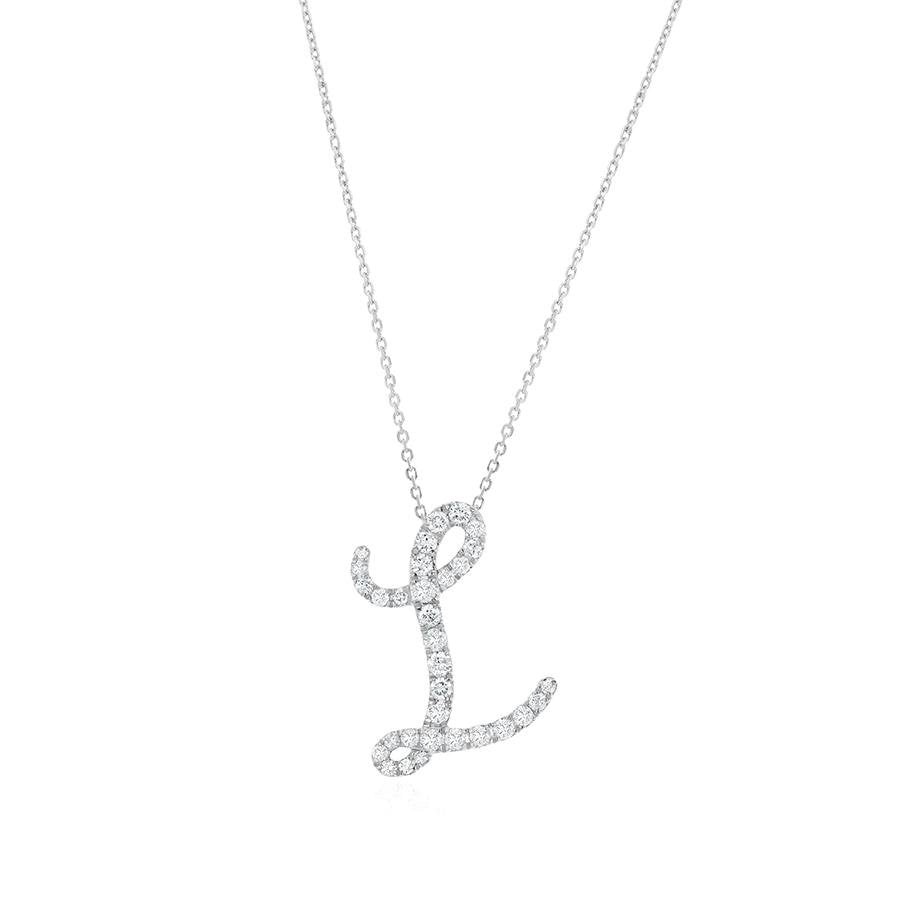 Diamond Initial L Necklace 0.40ct G SI Quality in 9k White Gold - David Ashley