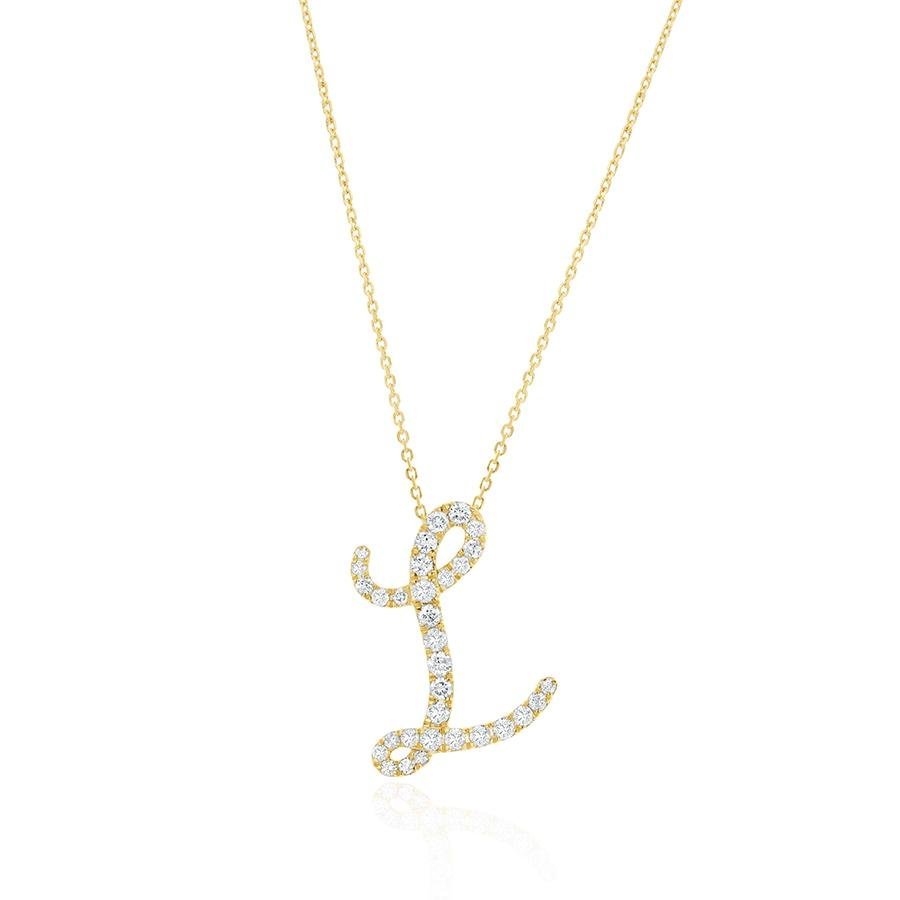 Diamond Initial L Necklace 0.40ct G SI Quality in 9k Yellow Gold - David Ashley
