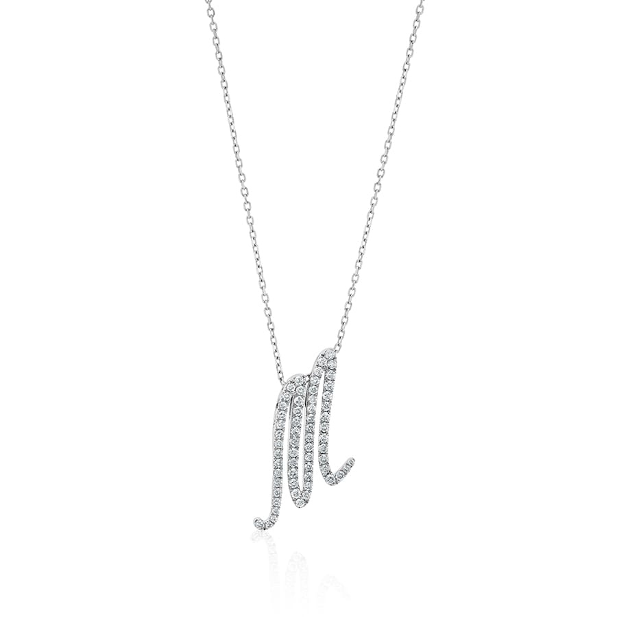 Diamond Initial M Necklace 0.58ct G SI Quality in 9k White Gold - David Ashley