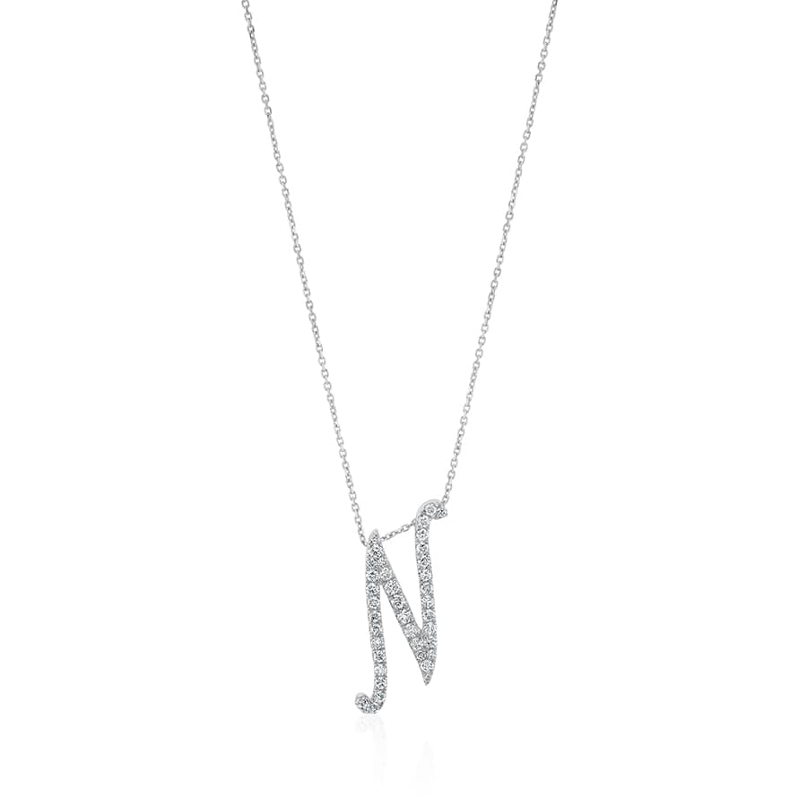 Diamond Initial N Necklace 0.40ct G SI Quality in 9k White Gold - David Ashley
