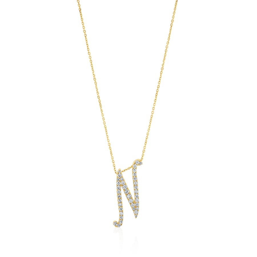 Diamond Initial N Necklace 0.40ct G SI Quality in 9k Yellow Gold - David Ashley