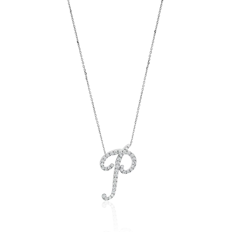 Diamond Initial P Necklace 0.38ct G SI Quality in 9k White Gold - David Ashley
