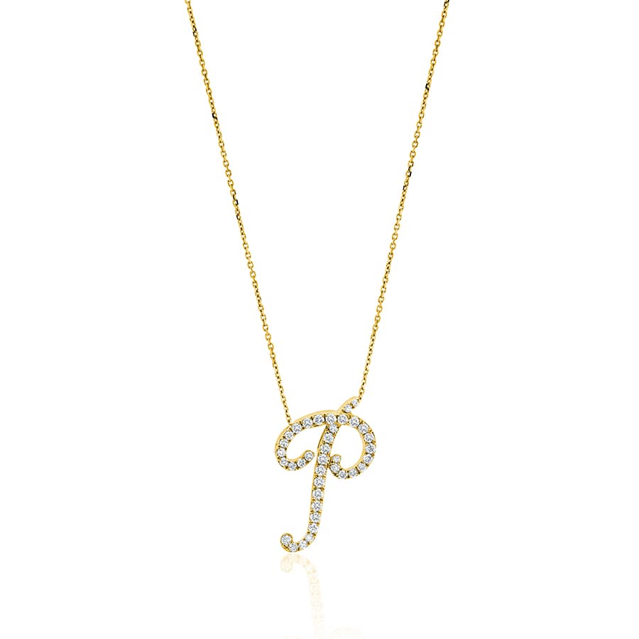 Diamond Initial P Necklace 0.38ct G SI Quality in 9k Yellow Gold - David Ashley