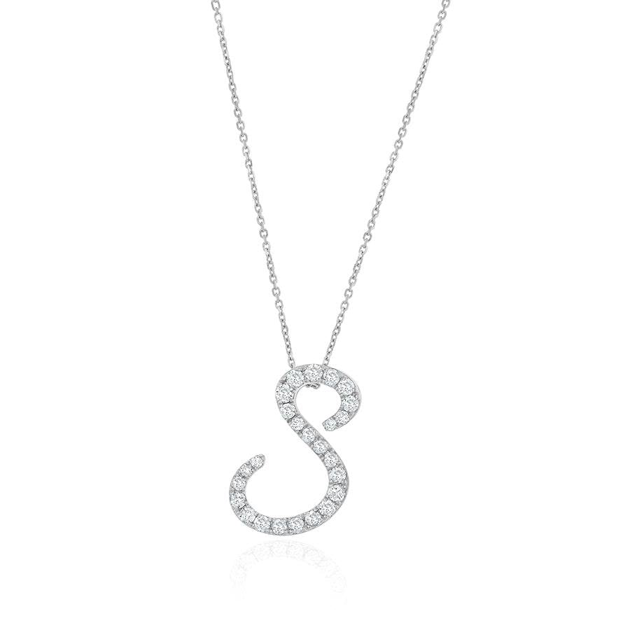 Diamond Initial S Necklace 0.34ct G SI Quality in 9k White Gold - David Ashley