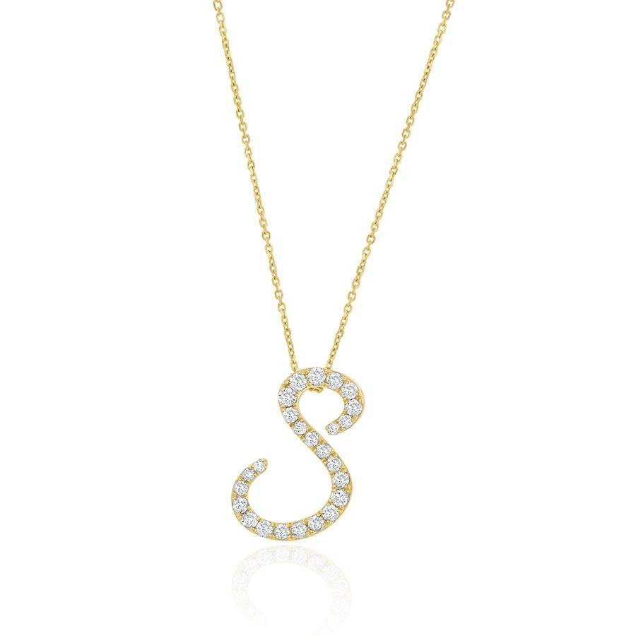 Diamond Initial S Necklace 0.34ct G SI Quality in 9k Yellow Gold - David Ashley
