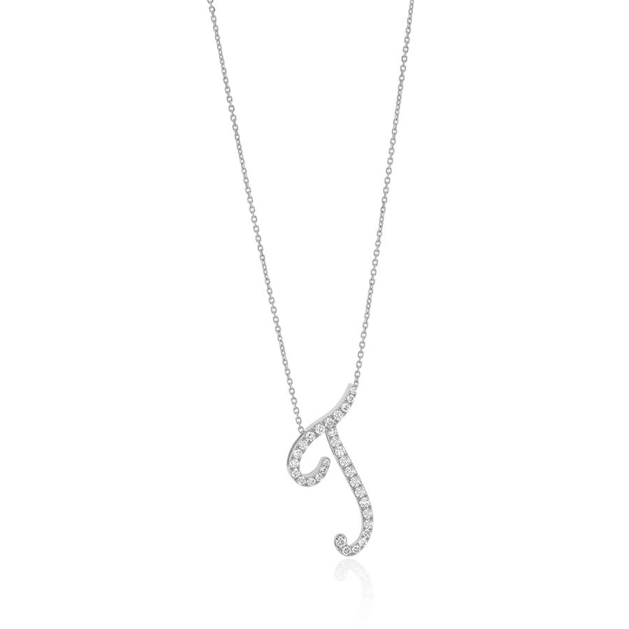 Diamond Initial T Necklace 0.33ct G SI Quality in 9k White Gold - David Ashley