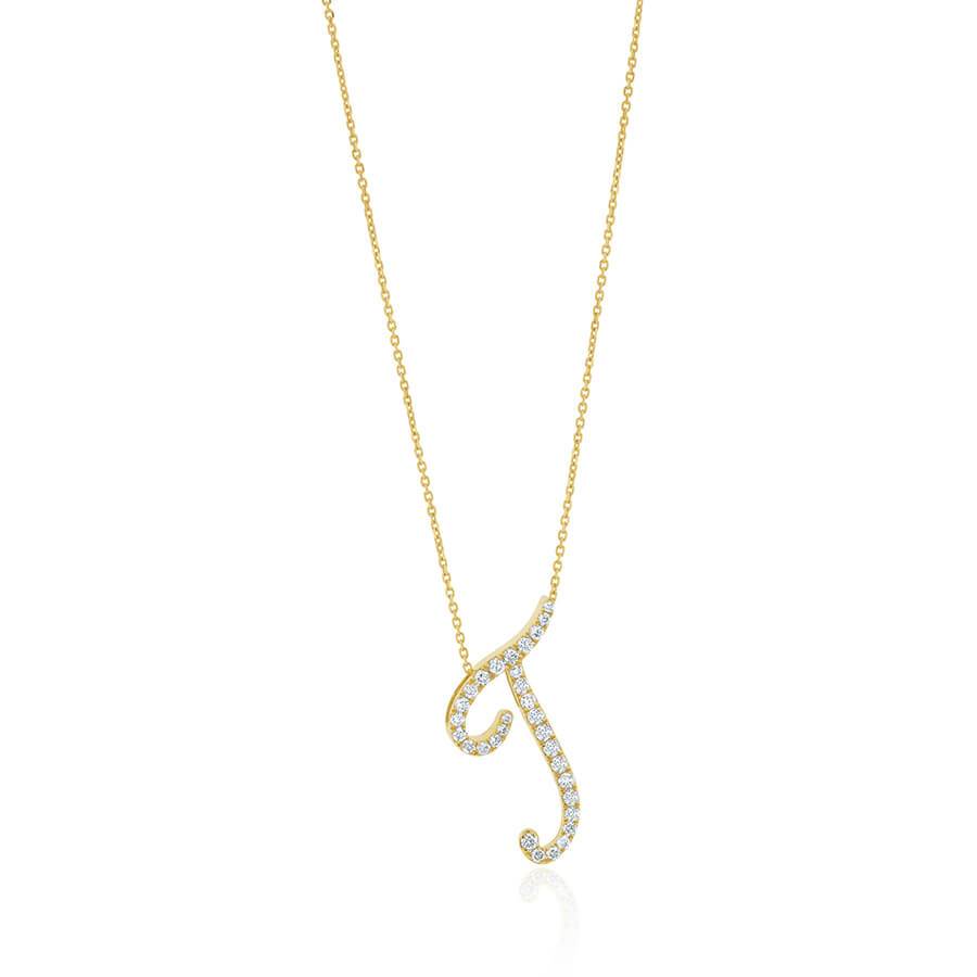 Diamond Initial T Necklace 0.33ct G SI Quality in 9k Yellow Gold - David Ashley