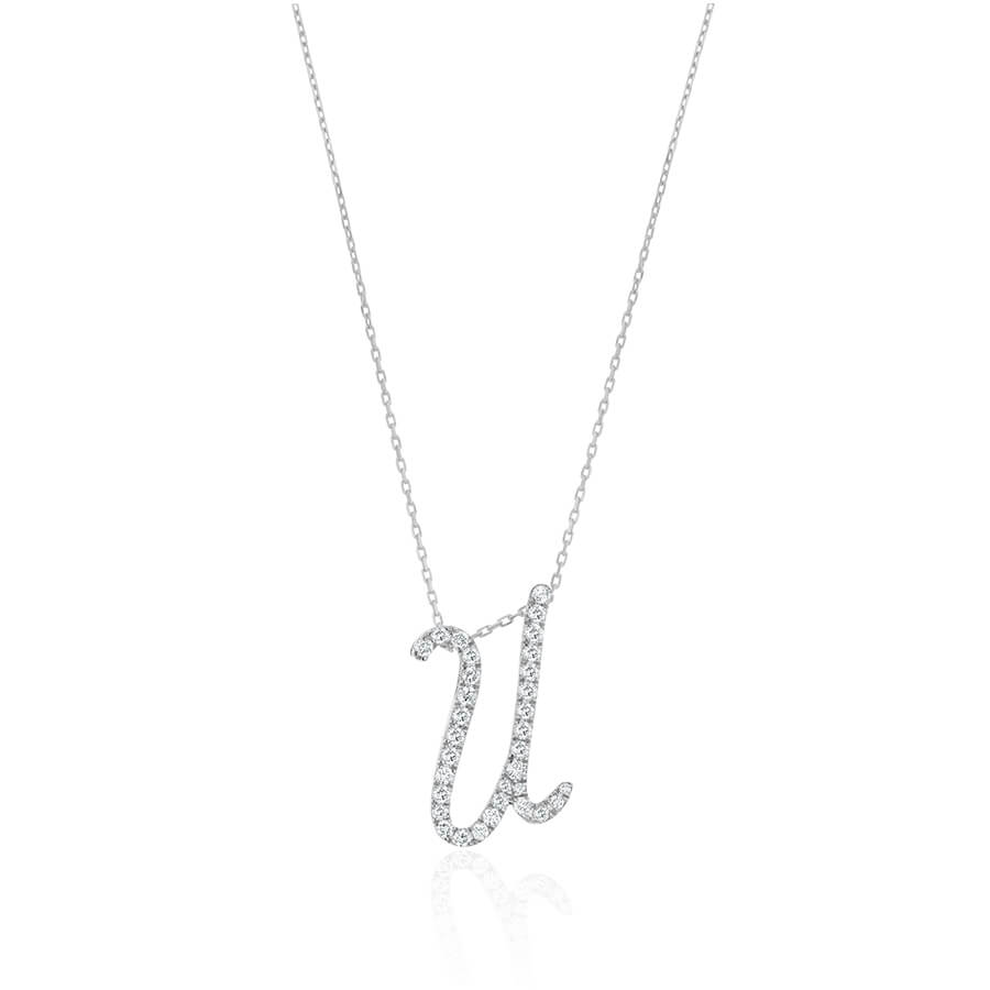 Diamond Initial U Necklace 0.36ct G SI Quality in 9k White Gold - David Ashley