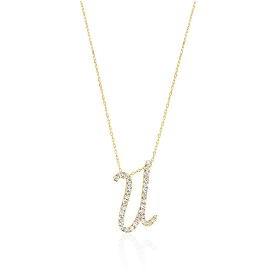 Diamond Initial U Necklace 0.36ct G SI Quality in 9k Yellow Gold - David Ashley