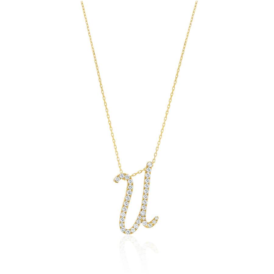 Diamond Initial U Necklace 0.36ct G SI Quality in 9k Yellow Gold - David Ashley