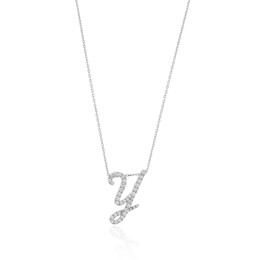 Diamond Initial Y Necklace 0.37ct G SI Quality in 9k White Gold - David Ashley