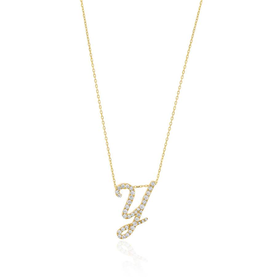 Diamond Initial Y Necklace 0.37ct G SI Quality in 9k Yellow Gold - David Ashley