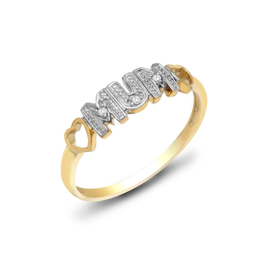 Diamond Love Heart Mum Ring 0.02ct Premium Quality in 9k Yellow Gold - David Ashley