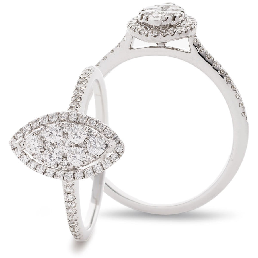 Diamond Marquise Halo Cluster Ring 0.55ct F-VS Quality 18k White Gold - David Ashley