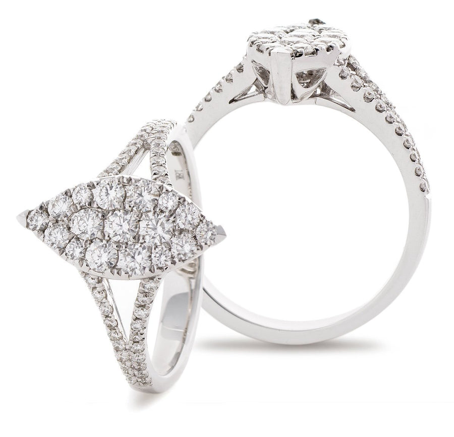 Diamond Marquise Shape Cluster Ring 0.75ct F-VS Quality 18k White Gold - David Ashley