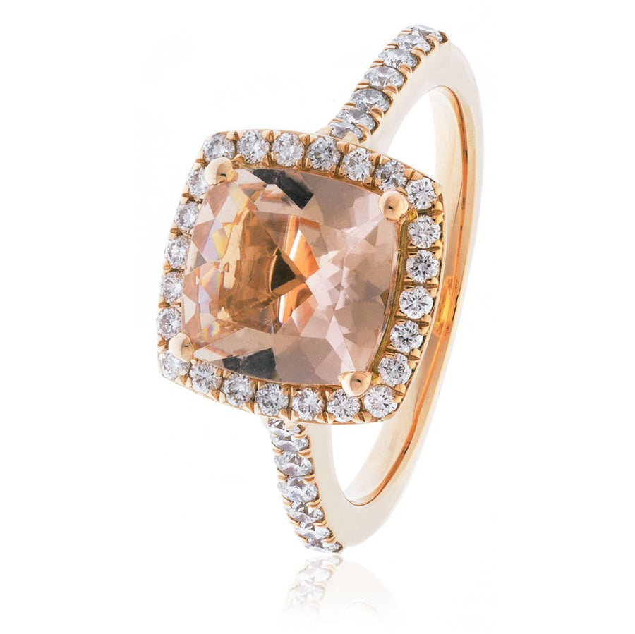 Diamond & Morganite Halo Ring 2.30ct F-VS Quality in 18k Rose Gold - David Ashley