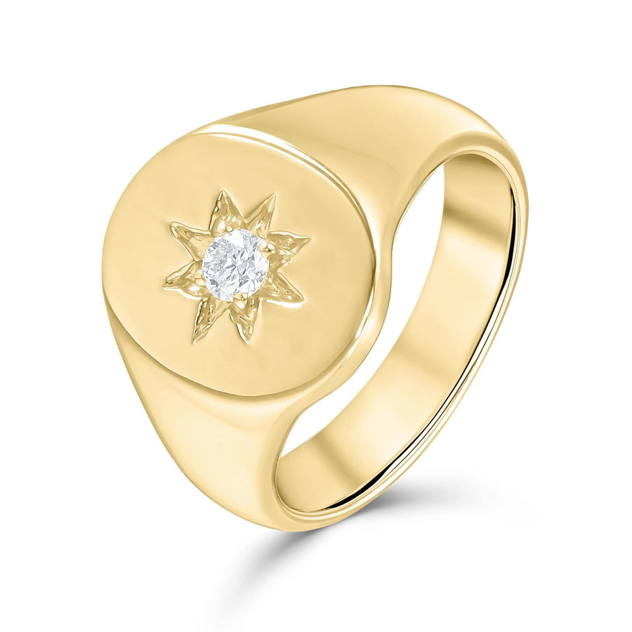 Diamond Oval Shape Signet Ring 0.12ct G-SI Quality set in 9ct Yellow Gold - David Ashley