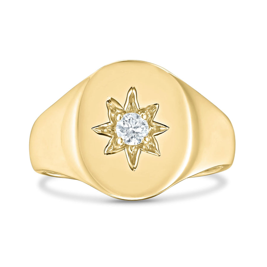 Diamond Oval Shape Signet Ring 0.12ct G-SI Quality set in 9ct Yellow Gold - David Ashley