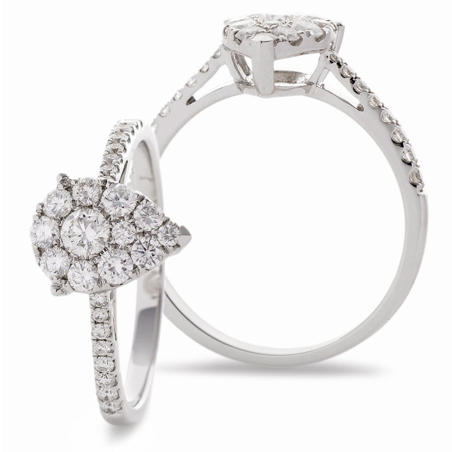 Diamond Pear Shape Cluster Ring 0.50ct F-VS Quality in 18k White Gold - David Ashley