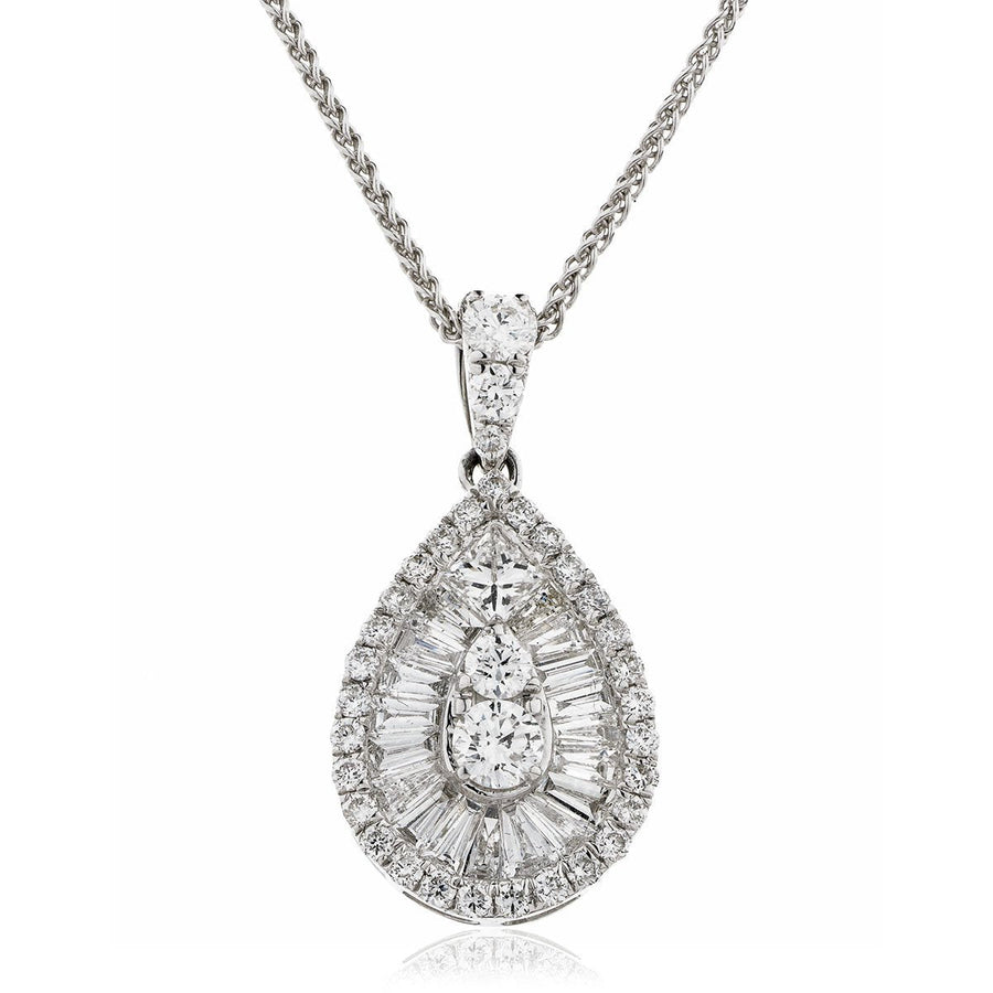 Diamond Pear Shape Pendant Necklace 1.30ct F VS Quality in 18k White Gold - David Ashley