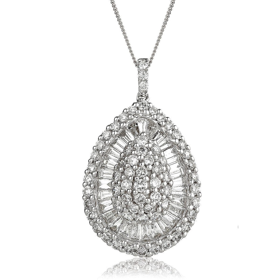 Diamond Pear Shape Pendant Necklace 2ct F VS Quality in 18k White Gold - David Ashley