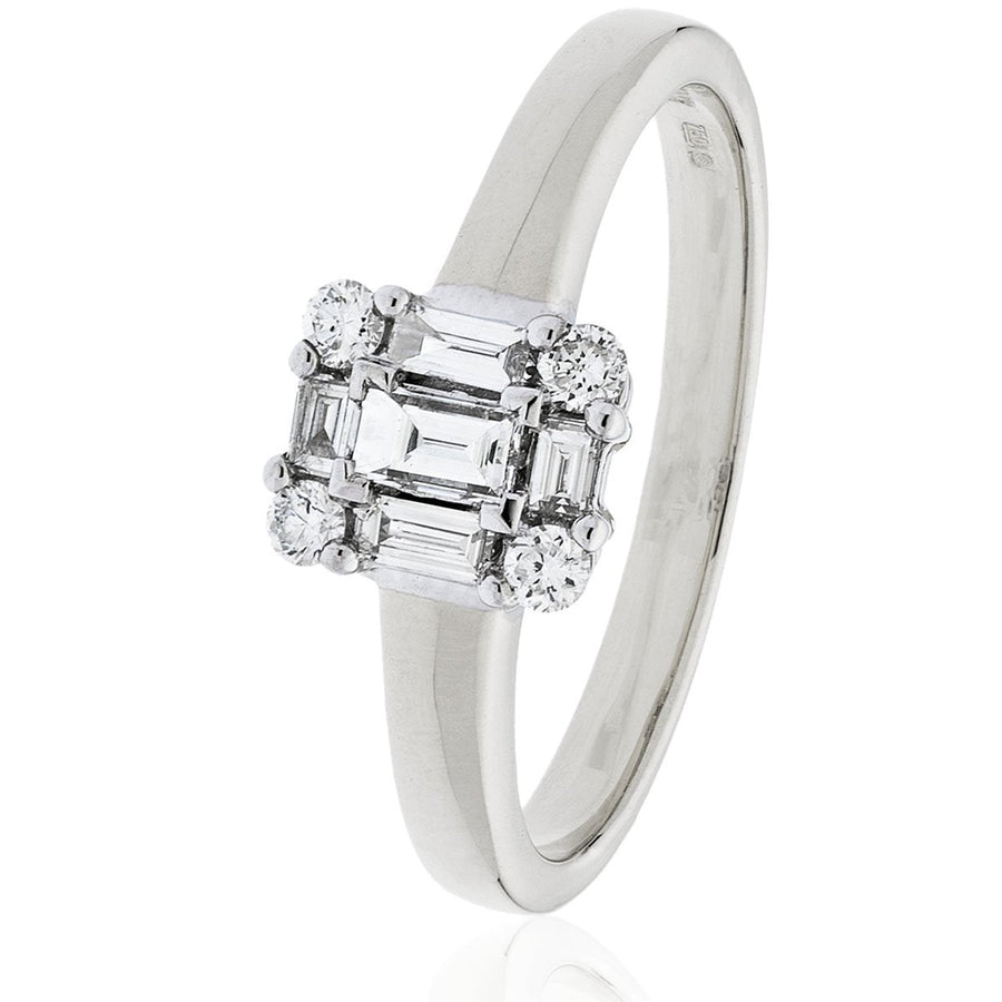 Diamond Rectangle Halo Cluster Ring 0.30ct F-VS Quality 18k White Gold - David Ashley