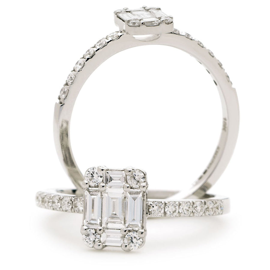 Diamond Rectangle Halo Cluster Ring 0.50ct F-VS Quality 18k White Gold - David Ashley