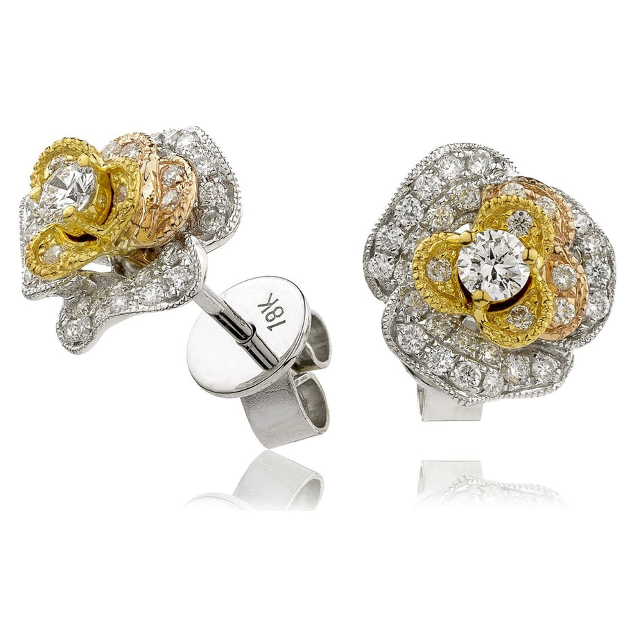 Diamond Rose Cluster Earrings 0.55ct F VS Quality in 18k 3 Tone Gold - David Ashley