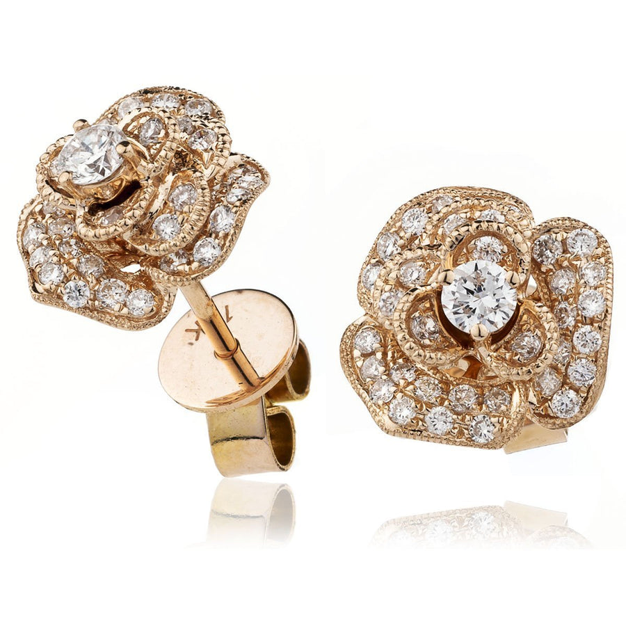 Diamond Rose Cluster Earrings 0.55ct F VS Quality in 18k Rose Gold - David Ashley