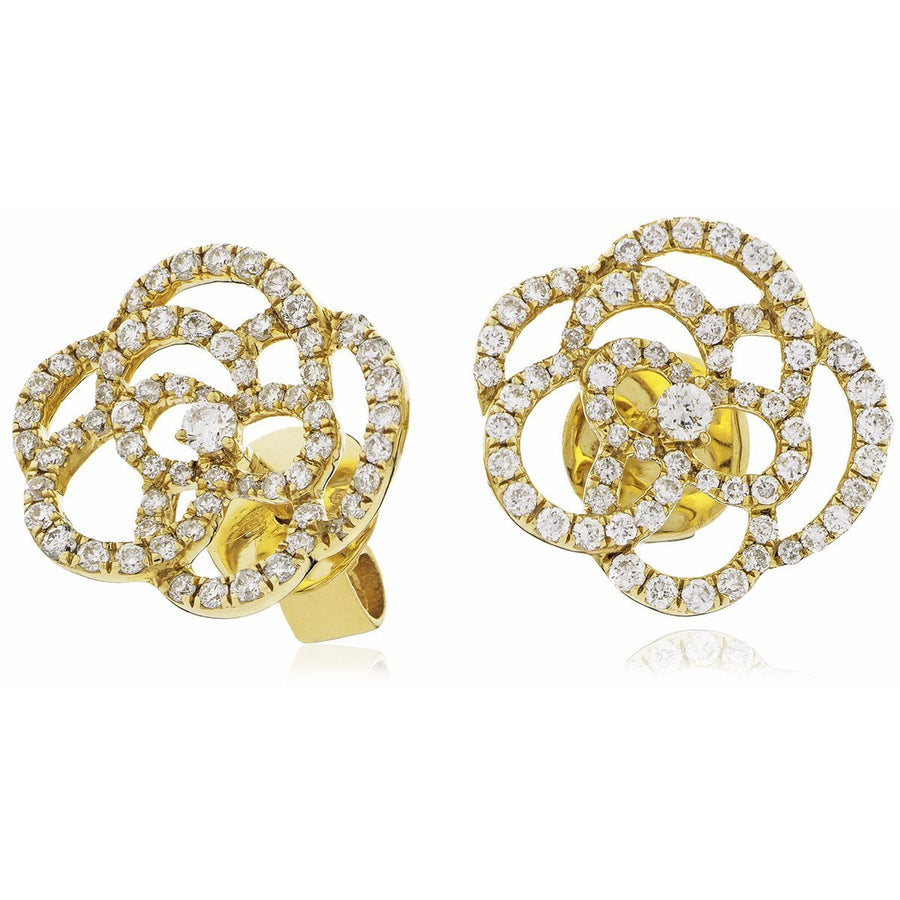 Diamond Rose Cluster Earrings 0.70ct F VS Quality in 18k Yellow Gold - David Ashley
