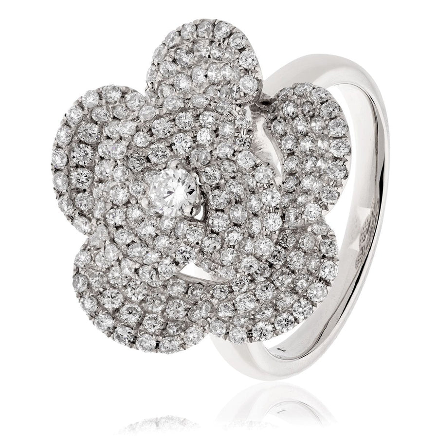 Diamond Rose Flower Ring 0.60ct F-VS Quality in 18k White Gold - David Ashley