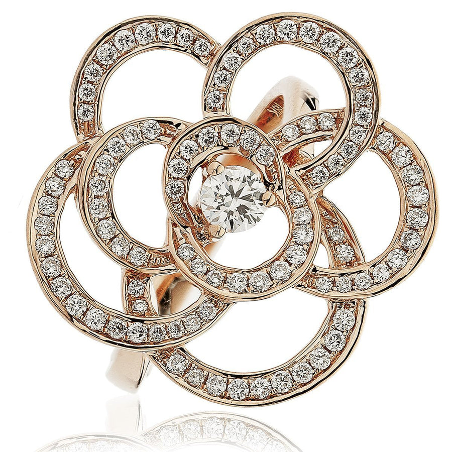 Diamond Rose Flower Ring 0.70ct F-VS Quality in 18k Rose Gold - David Ashley