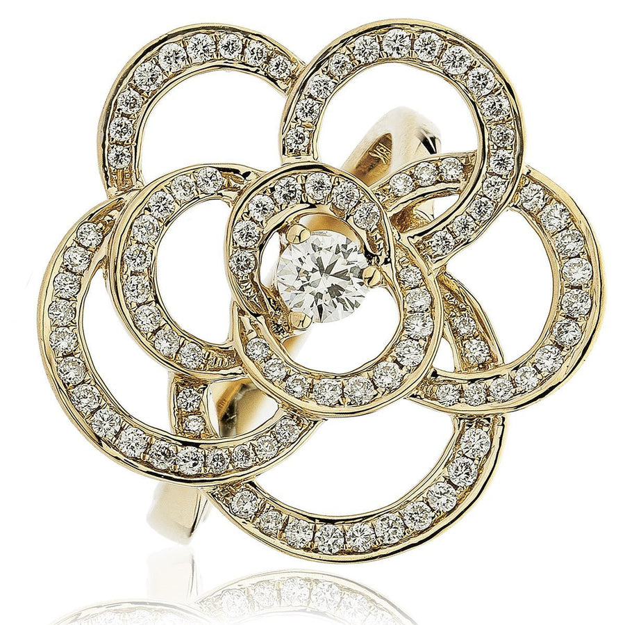 Diamond Rose Flower Ring 0.70ct F-VS Quality in 18k Yellow Gold - David Ashley