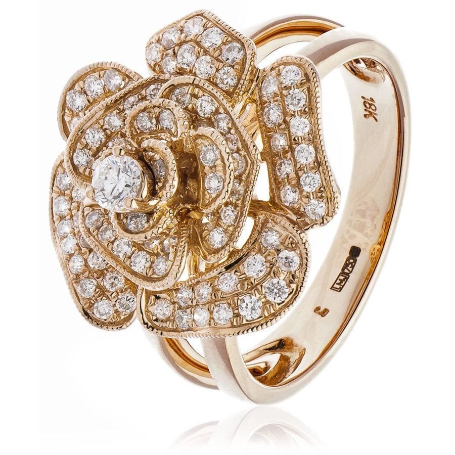 Diamond Rose Flower Ring 1.20ct F-VS Quality in 18k Rose Gold - David Ashley