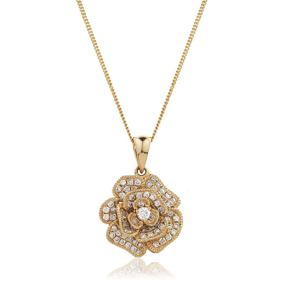 Diamond Rose Pendant Necklace 0.25ct F VS Quality in 18k Rose Gold - David Ashley