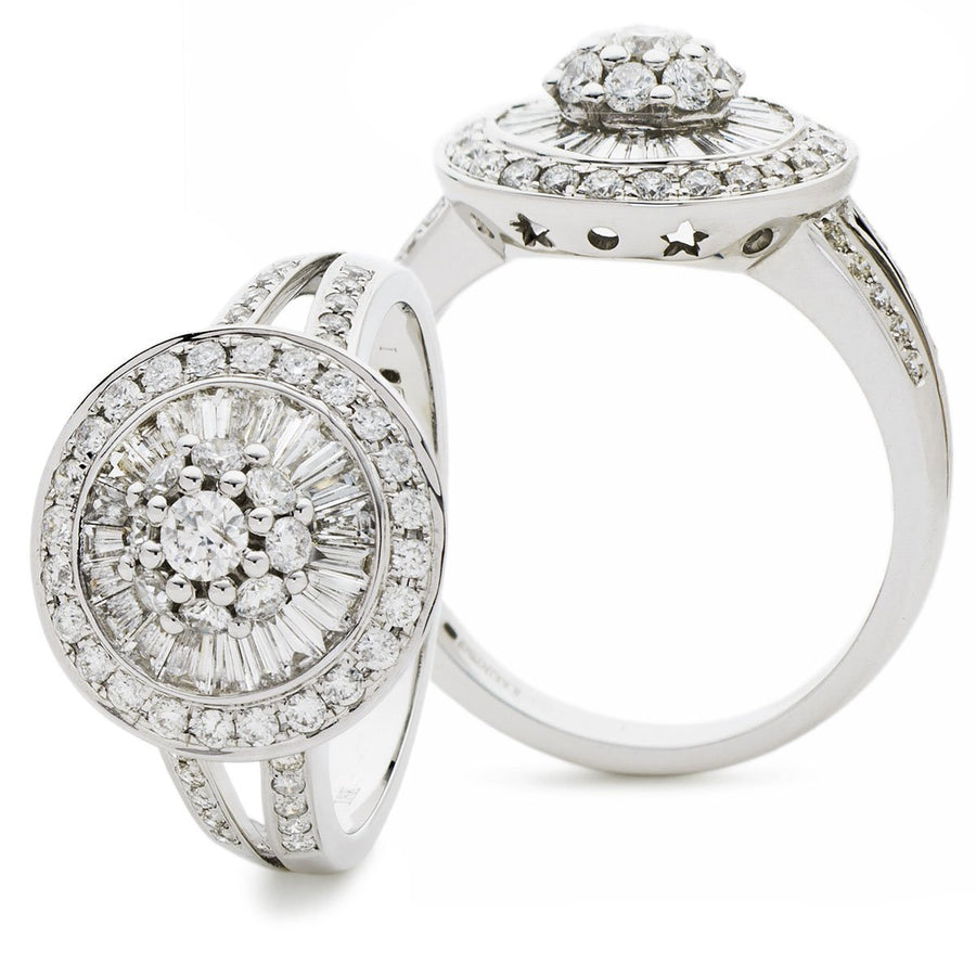 Diamond Round Fancy Cluster Ring 1.00ct F-VS Quality in 18k White Gold - David Ashley